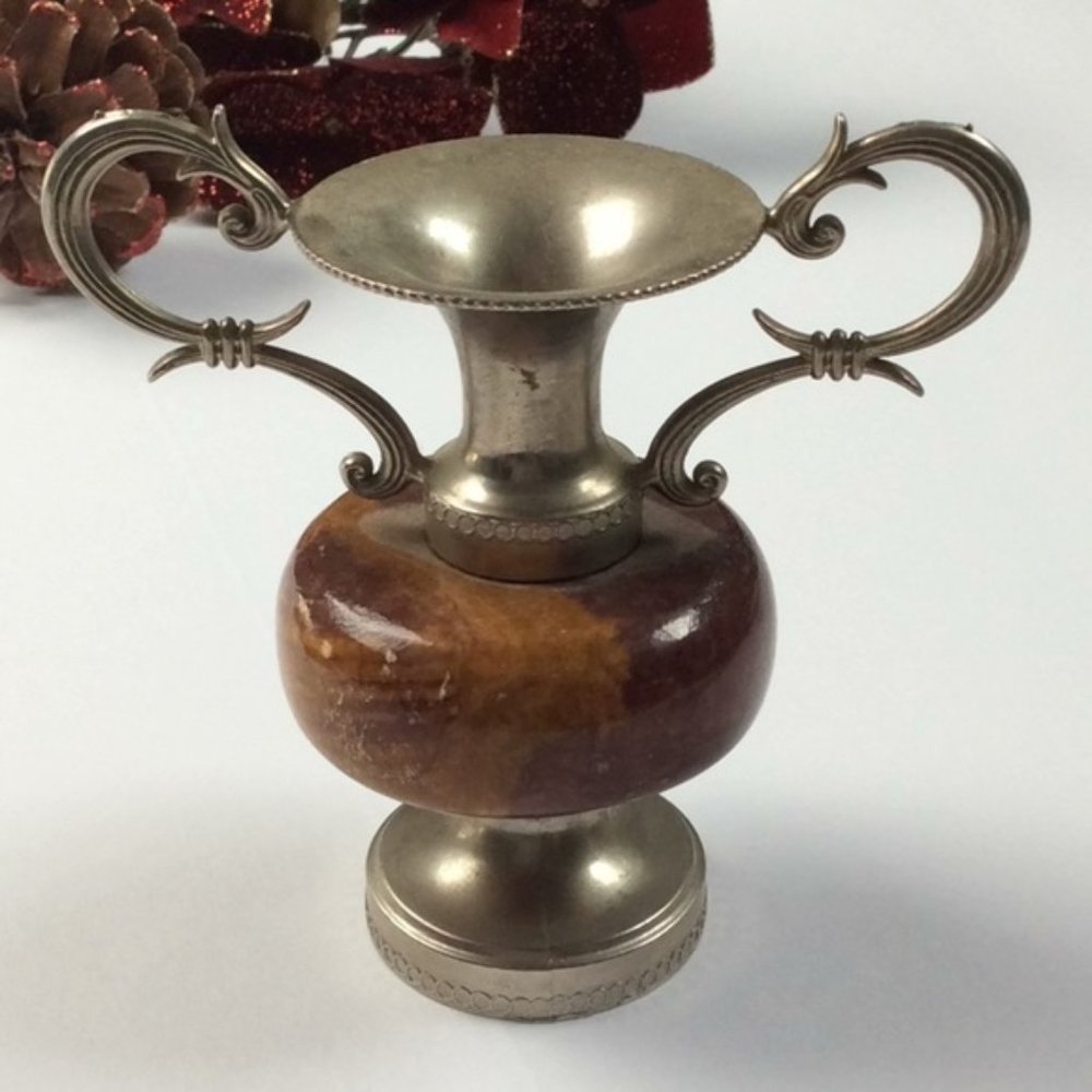 MINIATURE Collectables Metal and Stone Vase